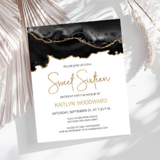 Budget Black Gold Agate Sweet 16 Einladung
