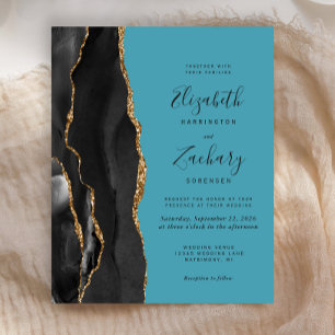 Budget Black Gold Agate Turquoise Hochzeit Einladu
