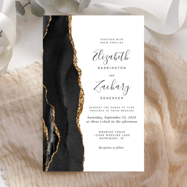 Budget Black Gold Agate Wedding Einladung (Von Creator hochgeladen)
