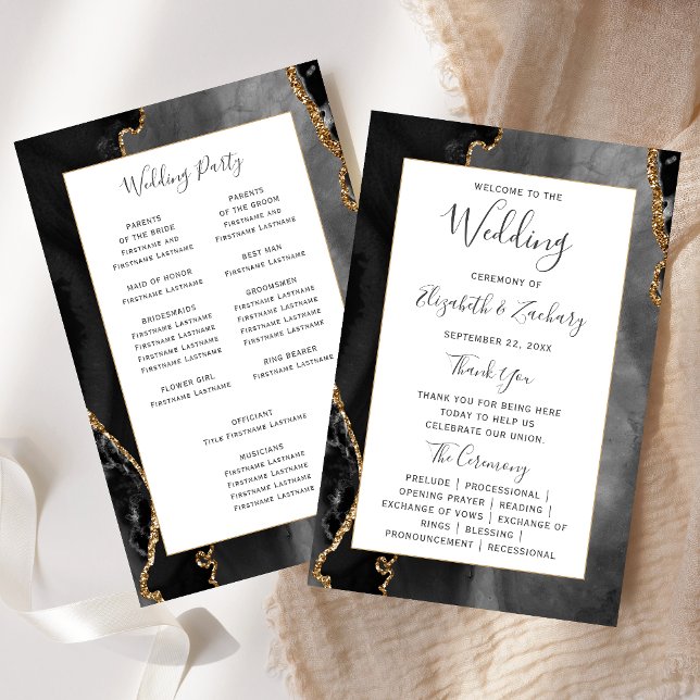 Budget Black Gold Agate Wedding Program (Von Creator hochgeladen)