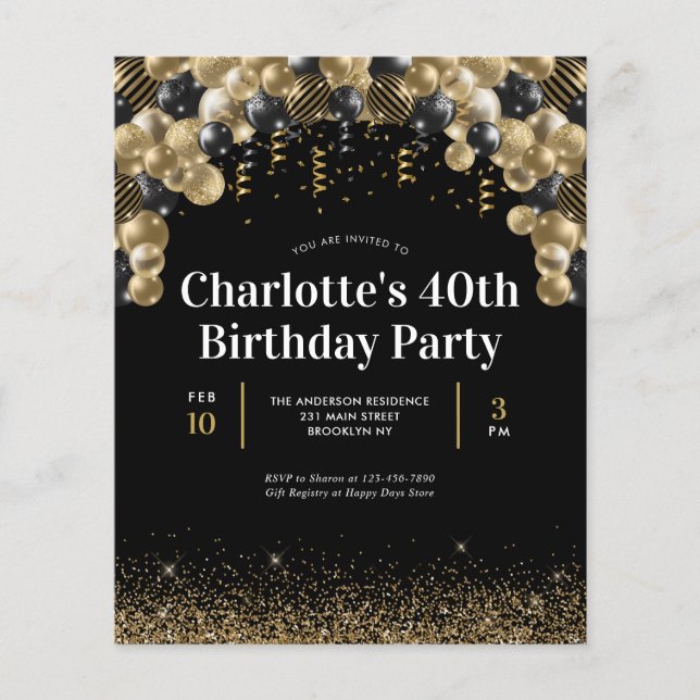 Budget Black Gold Ballon Glitzer jedes Alter Gebur (Vorderseite)