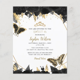 Budget Black Gold Butterfly SWEET 16 Einladung