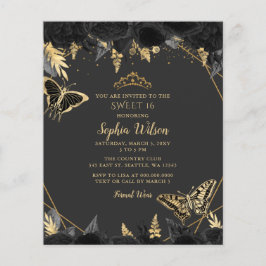 Budget Black Gold Butterfly SWEET 16 Einladung
