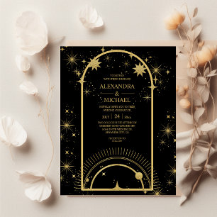 Budget Black Gold Celestial Stars Hochzeit Flyer