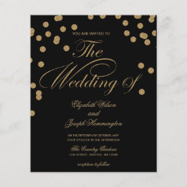 Budget Black Gold Confetti Hochzeit Einladung
