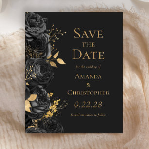 Budget Black Gold Dark Floral Save the Date