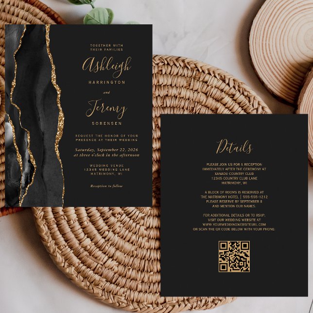 Budget Black Gold Dunkel QR Code Hochzeitsempfehlu (Von Creator hochgeladen)