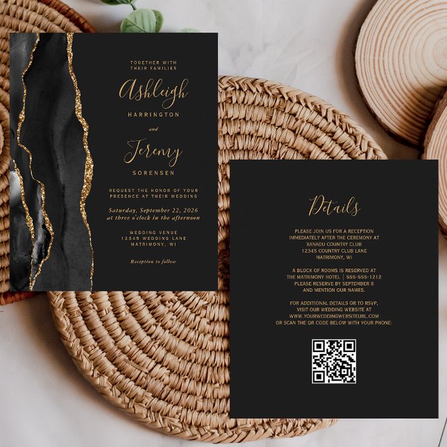 Budget Black Gold Dunkel QR Code Hochzeitsempfehlu (Von Creator hochgeladen)