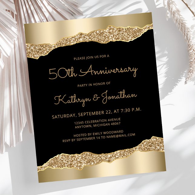 Budget Black Gold Glitter 50th Anniversary Invite (Von Creator hochgeladen)