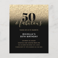 Budget Black Gold Glitzer 50. Geburtstag Einladung