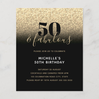 Budget Black Gold Glitzer 50. Geburtstag Einladung