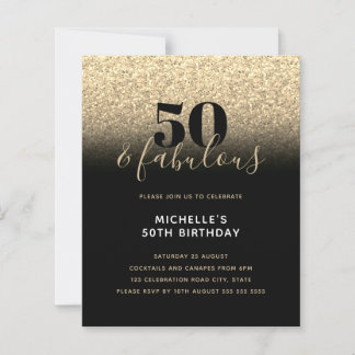 Budget Black Gold Glitzer 50. Geburtstag Einladung