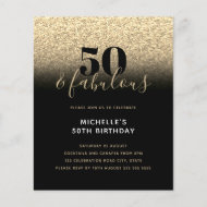 Budget Black Gold Glitzer 50. Geburtstag Einladung Flyer