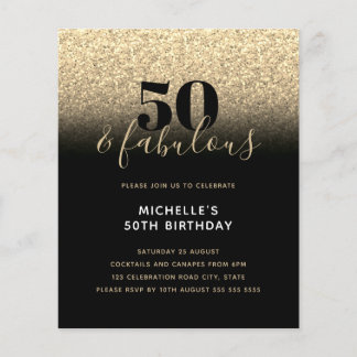 Budget Black Gold Glitzer 50. Geburtstag Einladung Flyer