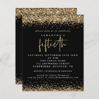 Budget Black Gold Glitzer 50. Party Einladung
