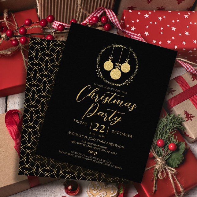 Budget Black Gold Glitzer Weihnachts-Einladung Flyer (Budget Black Gold Glitter Christmas Party Flyer)