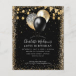 Budget Black Gold Glitzern Lights Balloon Geburtst<br><div class="desc">Moderne,  elegante Black Gold Glitzer Lights Ballon jedes Alter Geburtstag</div>