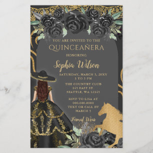 Budget Black Gold Pferd Floral Charra Quinceañera