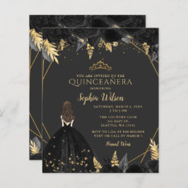Budget Black Gold Princess Quinceañera Einladung