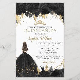 Budget Black Gold Princess Quinceañera Einladung