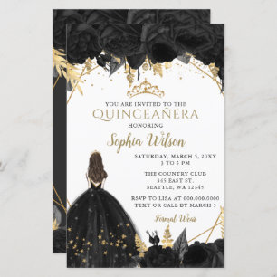 Budget Black Gold Princess Quinceañera Einladung