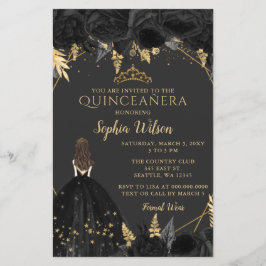 Budget Black Gold Princess Quinceañera Einladung