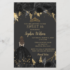 Budget Black Gold Princess SWEET 16 Einladung