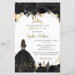 Budget Black Gold Princess SWEET 16 Einladung