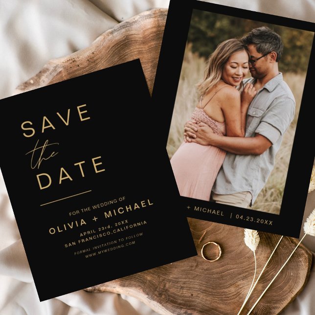 Budget Black Gold Save the Date Elegantes Foto Flyer (Von Creator hochgeladen)