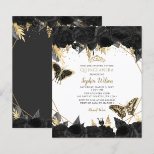 Budget Black Gold Schmetterling Quinceañera Einlad