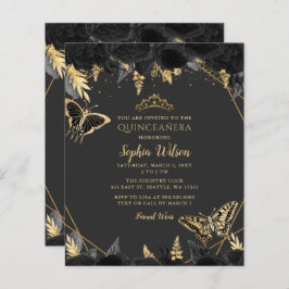 Budget Black Gold Schmetterling Quinceañera Einlad