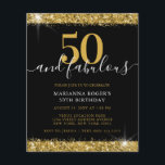 Budget Black Gold Sparkle 50. Geburtstag Einladung<br><div class="desc">Budget Black and Gold Glitzer Border "50 and Fabulous" 50th Birthday Party Einladung können Sie mit jedem Text und jedes Alter bietet ein feines und klassisches Aussehen mit trendigen Handwriting-Skript Schriftart Overlay und Glitzer Staubkanten mit Glitzer Flare Akzente. Top und bottom Imitate Glitzer Design auf einer schwarz bearbeitbaren Hintergrund Farbe...</div>