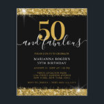 Budget Black Gold Sparkle 50. Geburtstag Einladung<br><div class="desc">Budget Black and Gold Glitzer Border "50 and Fabulous" 50th Birthday Party Einladung können Sie mit jedem Text und jedes Alter bietet ein feines und klassisches Aussehen mit trendigen Handwriting-Skript Schriftart Overlay und Glitzer Staubkanten mit Glitzer Flare Akzente. Top und bottom Imitate Glitzer Design auf einer schwarz bearbeitbaren Hintergrund Farbe...</div>