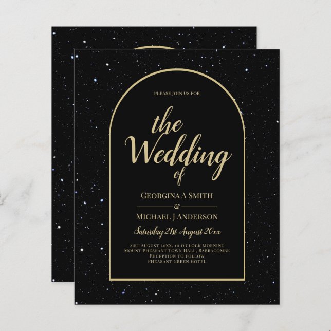 BUDGET BLACK GOLD Starry Night Wedding EINLADEN (Vorne/Hinten)