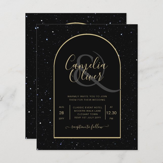BUDGET BLACK GOLD Starry Night Wedding EINLADEN (Vorne/Hinten)