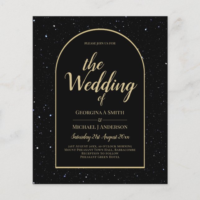 BUDGET BLACK GOLD Starry Night Wedding EINLADEN Flyer (Vorne)