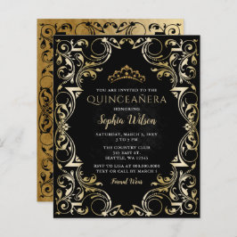Budget Black Gold Tiara Quinceañera Einladung
