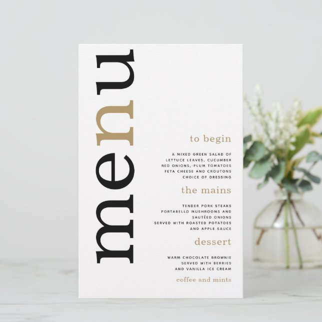 BUDGET Black Gold Typografy White Wedding Menü (Stehend Vorderseite)
