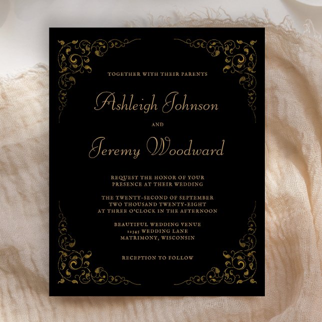 Budget Black Gold Vintage Auflage Einladung (Von Creator hochgeladen)