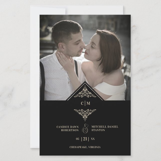 Budget Black Golden Chic Spitzen Romantisches Paar (Vorderseite)