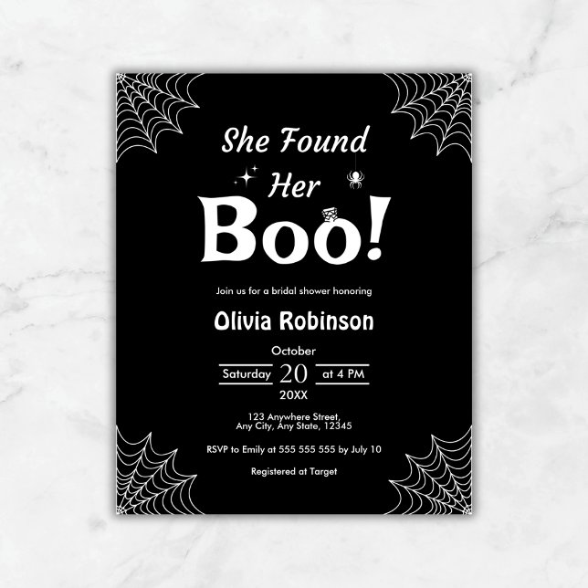 Budget Black Halloween Bridal Dusche Einladung (Budget Black She Found Her Boo Halloween Bridal Shower Invitation   )