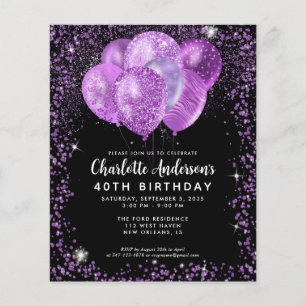 Budget Black Lila Glam Glitzer Balloon Birthday