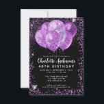 Budget Black Lila Glam Glitzer Balloon Birthday Mitteilungskarte<br><div class="desc">Modern Glam Lila Violet Lavendel Plum Black Silver Glitzer Sparkle Ballon Elegant Stilvolle Geburtstagseinladung</div>