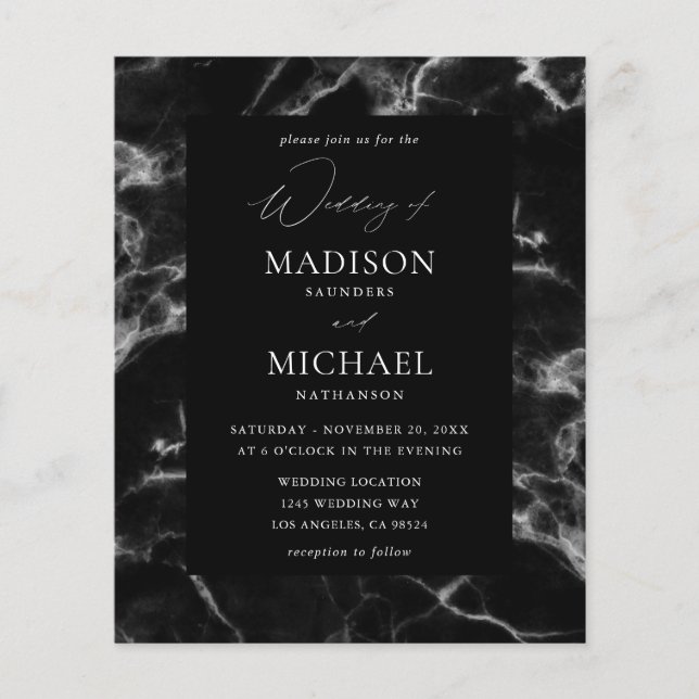 Budget Black Marble Wedding 2 Flyer (Vorne)