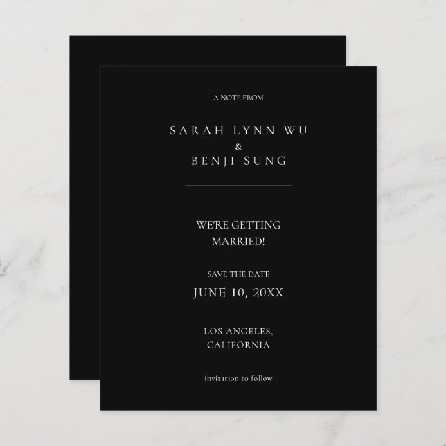 Budget Black Minimalistisch Mod 2V2 Save the Date (Vorne/Hinten)