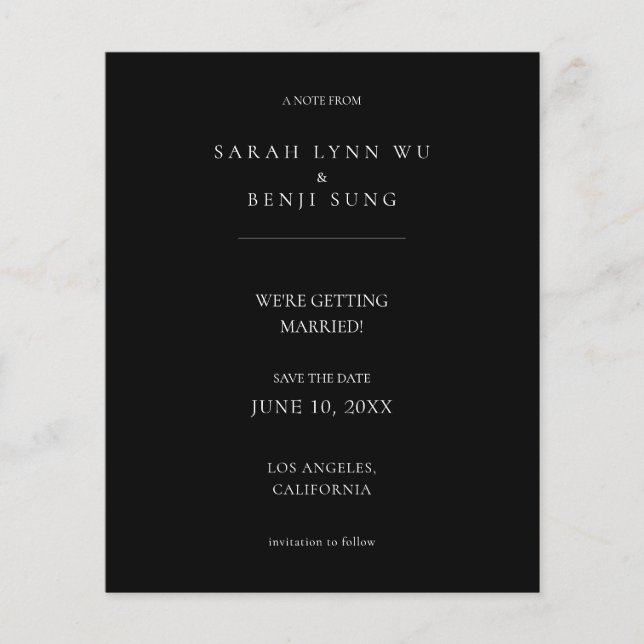 Budget Black Minimalistisch Mod 2V2 Save the Date Flyer (Vorne)