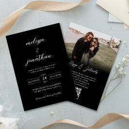 Budget Black Modern Foto Script QR Code Hochzeit Einladung
