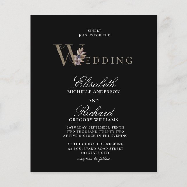 Budget Black Modern Orchide Wedding Flyer (Vorderseite)