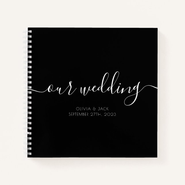 Budget Black Our Wedding Script Gästebuch Notizbuch (Vorderseite)