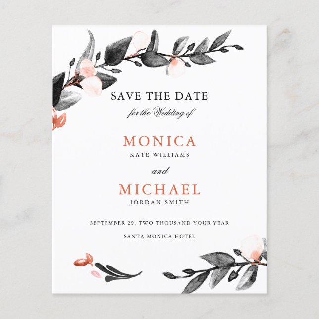 BUDGET BLACK PINK Bloom | Modern SAVE THE DATE (Vorderseite)